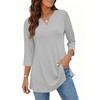 Women's Casual V Neck 3/4 Sleeve Pullover Tunic Top Mid Length Solid Color Comfortable Fit Lightweight Fabric
