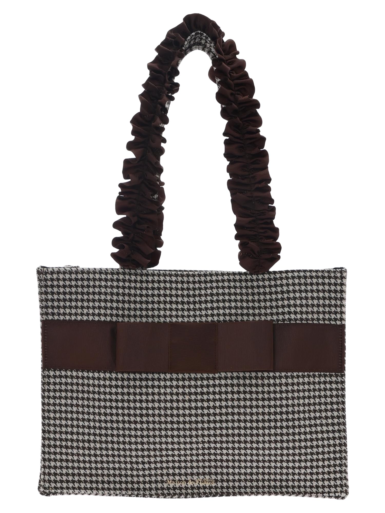 

de Tote Bag EC Limited Houndstooth Ruffle Handle Square Tote M Bag Brown [Maison Fleur] Womens