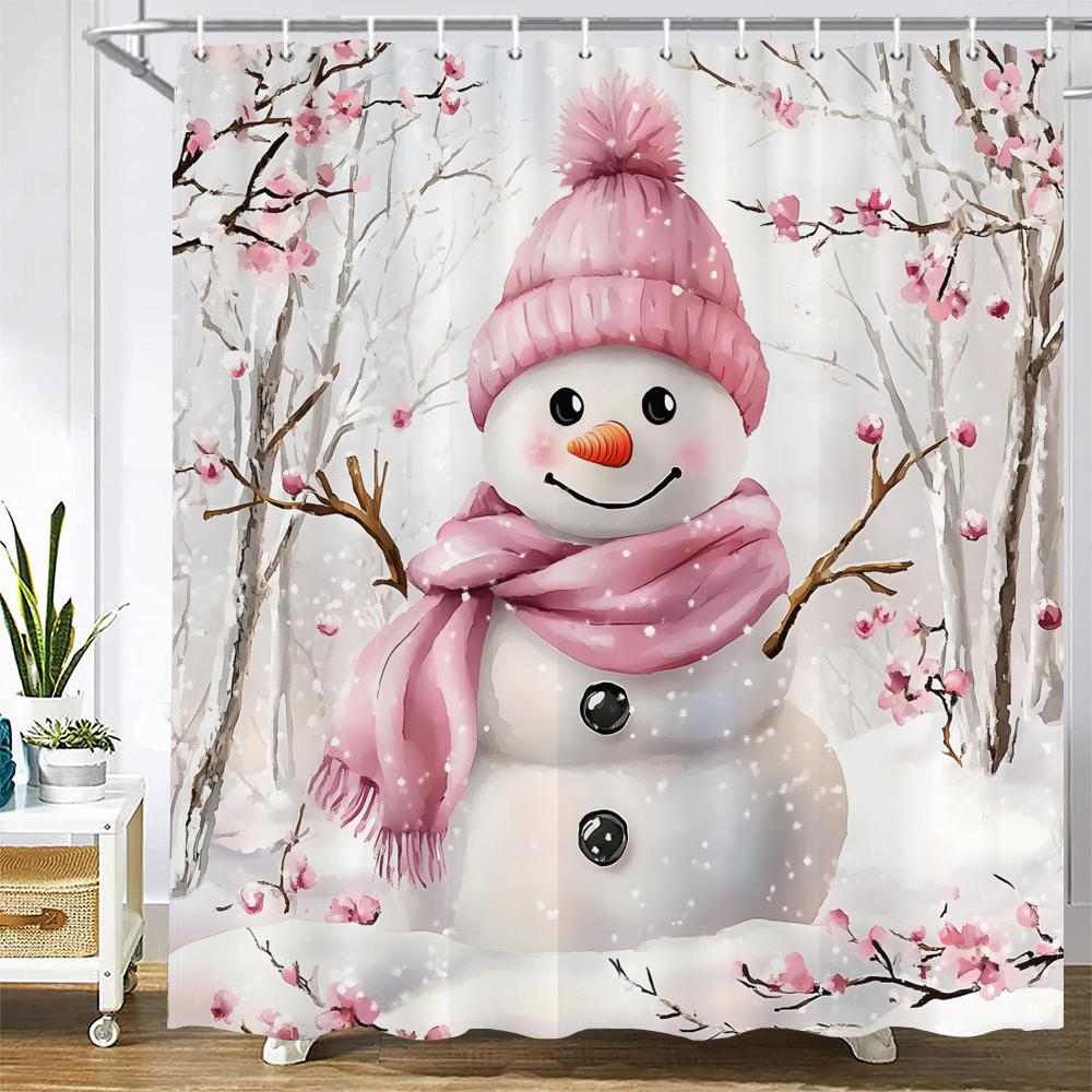 Cartoon Snowman Shower Curtain Bath Curtain Santa Claus Merry Christmas Printed Bathroom Curtains for Home Decoration Curtain