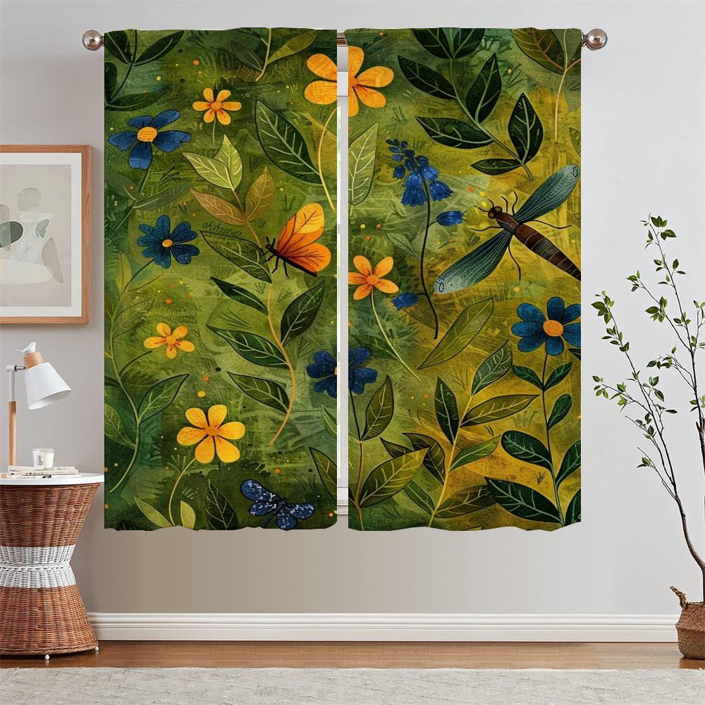 

Тюль с акварельными цветами для кухни, 2 шт., занавески для окон в виде щупалец, для гостиной, для домашнего интерьера, занавески W50xH70cmx2pcs-CL