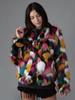 Women's Rainbow Patchwork Faux Fur Coat - Collarless, Trendy European and American Design