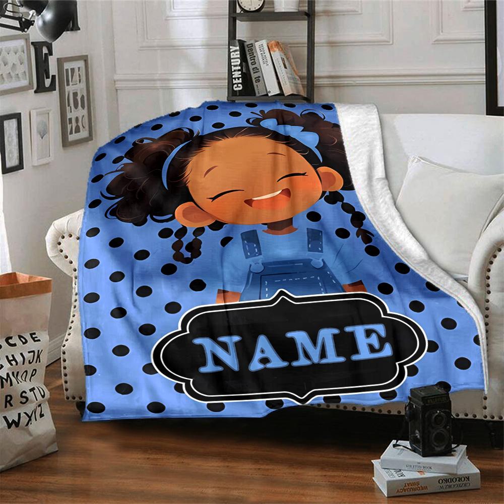 Happy Girl Bow Multi-purpose Customizable Blanket Personalized Text Durable Comfort Versatile for Sofa Couch Office Bed Picnics