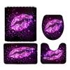 Romantic Red Lip Black Fabric Shower Curtain Set Toilet Lid Cover Bath Mat Valentine'S Day Bathroom Curtains With Hooks Decor