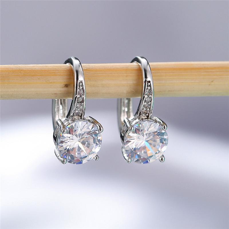 Cute Female Crystal Green Zircon Stone Clip Earrings Color Wedding Jewelry For Women