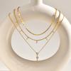 Delicate Zircon Pendant Necklace for Women, Stackable Multi-Layer Stainless Steel Necklace, 18K Gold Plated Fashion Jewelry Set