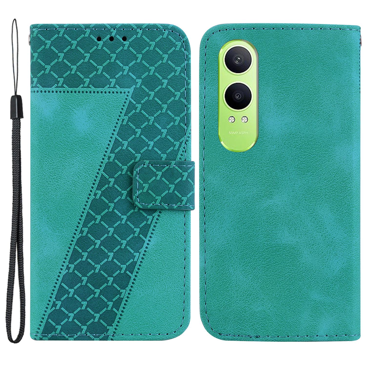 

For OnePlus Nord CE4 Lite 5G/Oppo K12x 5G (China) Case 7-Shaped Pattern Leather Shockproof Phone Cover Green