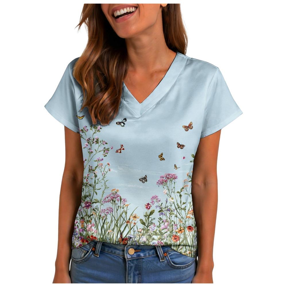 Fashionable and casual women s printed V-neck short XS