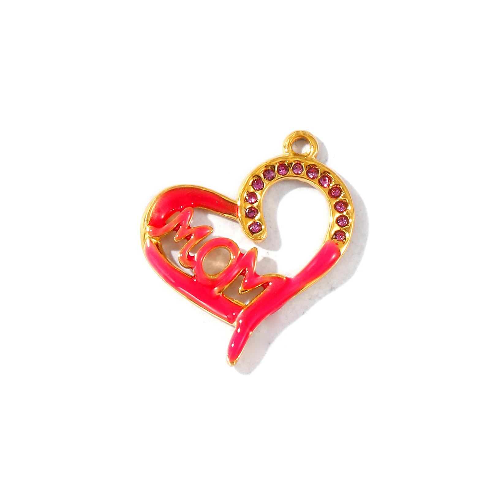 

2 Pcs Rhinestone Mother s Day Heart Charms 304 Stainless Steel 18K Gold Plated Enamel Hearts Pendants For DIY Necklace Making