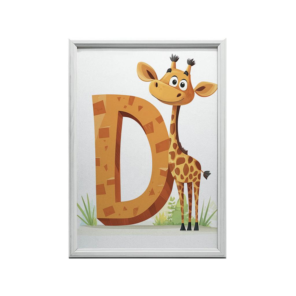 Plakat Żyrafa Z Literą D Plakat Żyrafa Z Literą D, 50X70 Cm, Bez Ramy, Płótno Premium Na Blejtramie
