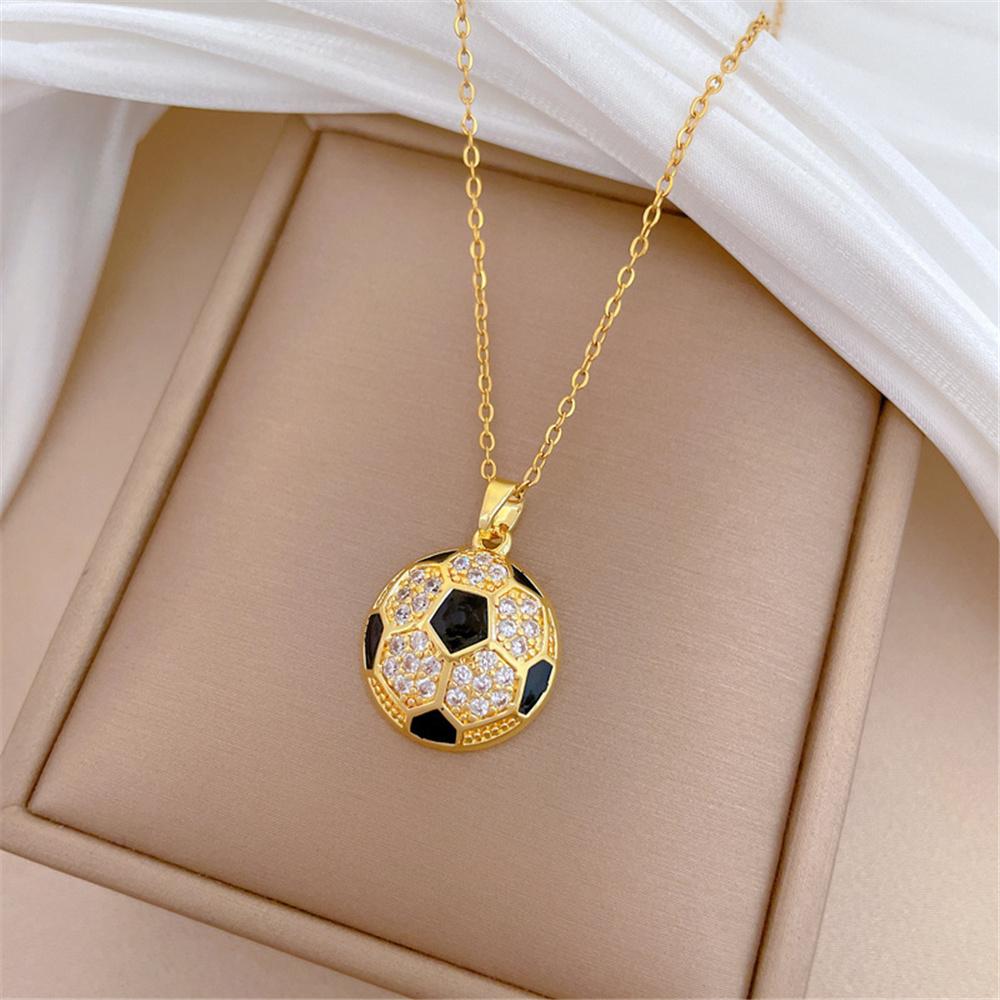 Cute Charm Female White Zircon Stone Black Enamel Football Pendant Necklace Gold Color Wedding Jewelry For Women
