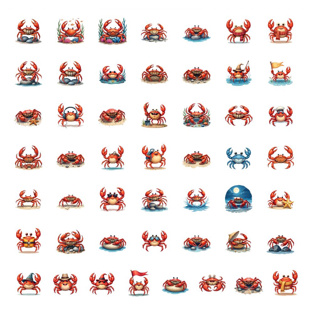 

50pcs Cartoon Crab Stickers Cute Marine Crab Scrapbook Stationery Stickers For Skateboard Laptops Suitcase DIY Graffiti Decals