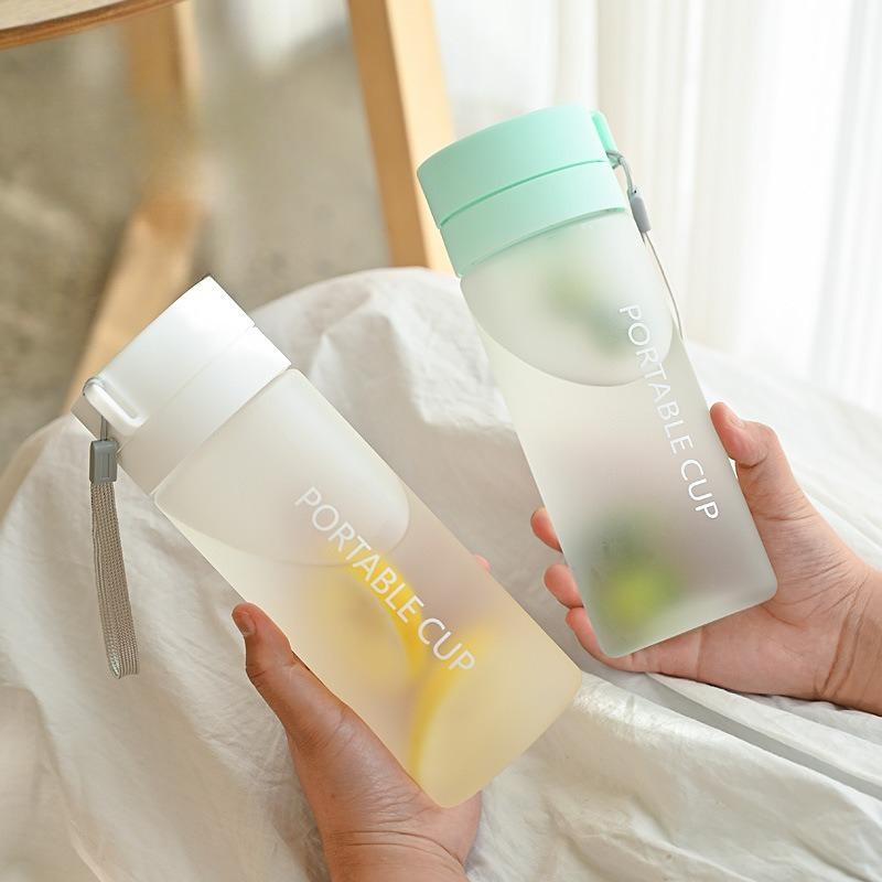 Sports Water Cup Outdoor Large Capacity Frosted Transparent Plastic Water Cup Portable Handheld Rope Cup Summer High Appearance Water Bottle