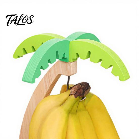 Tropical Kitchen Decor Wooden Banana Hanger, Coconut Tree Shape, with Metal Hook, Fruit Stem Hanger Theme Stable Base Rack, for Countertop Solid Wood