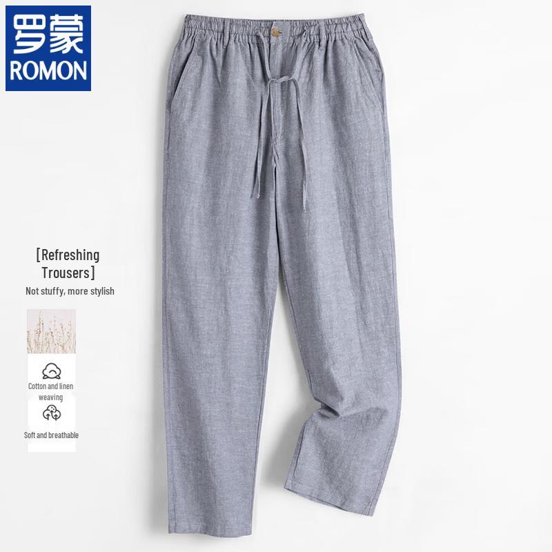 ROMON Men s Linen Blend Two-Piece Casual Set L