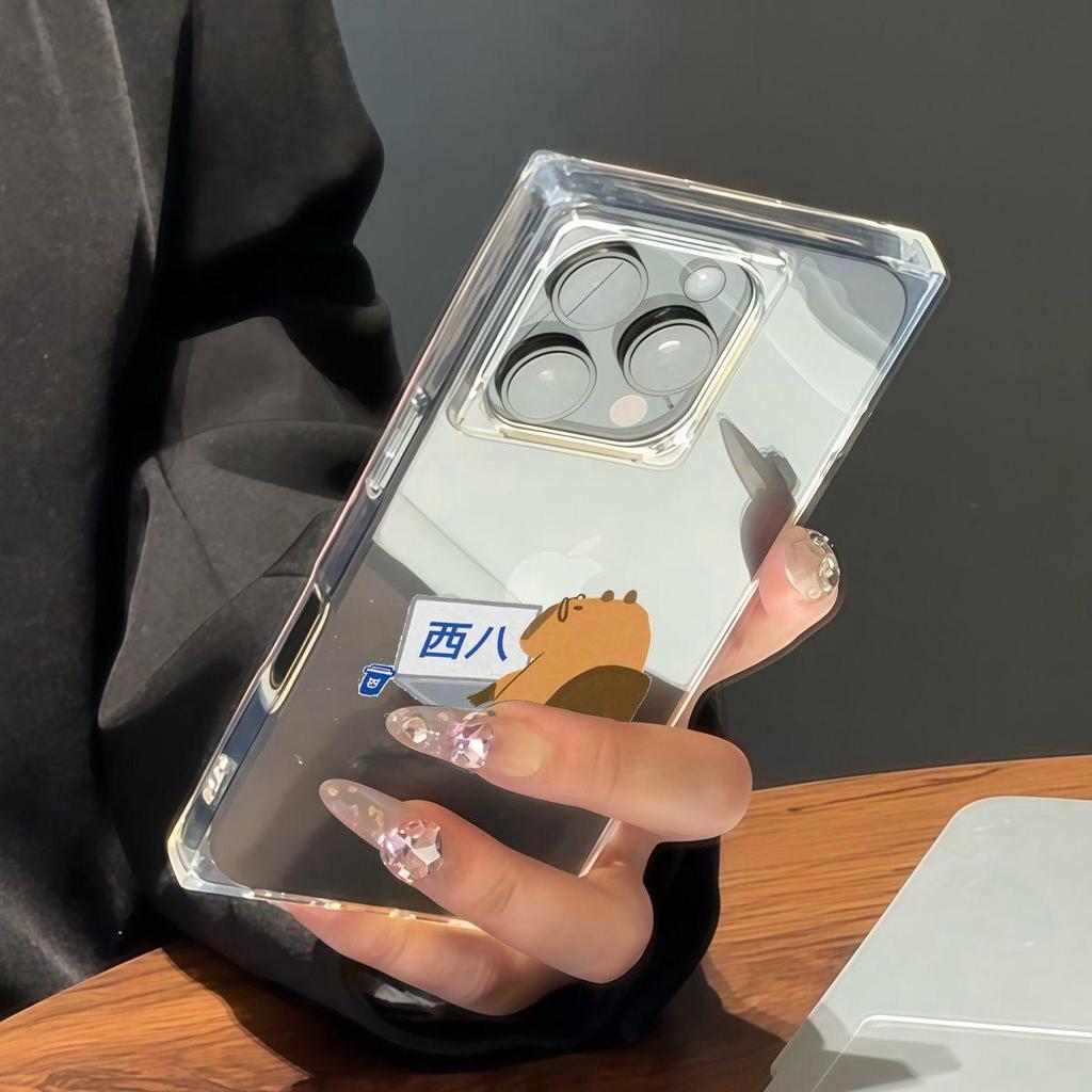 Square Back Tube Protection Clear Case For iPhone 15 Plus 12 16 ProMax 14 Pro Max 13 11 Anti-Oxygen,Playing Computer Dolphin Pattern Casing