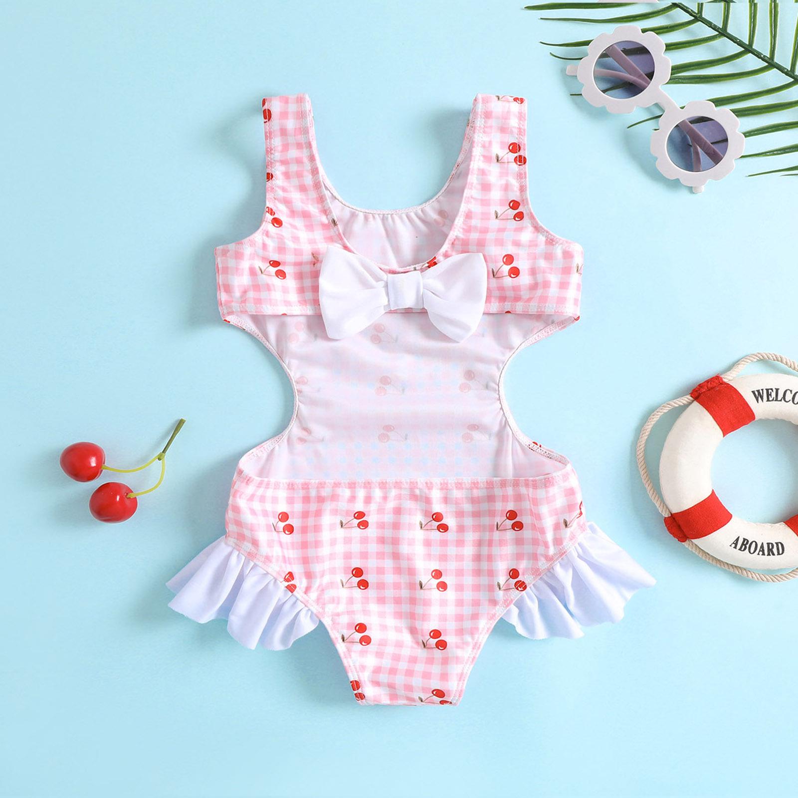 

Cherry Print Pink Backless Swimsuit for Girls 80 рожевий