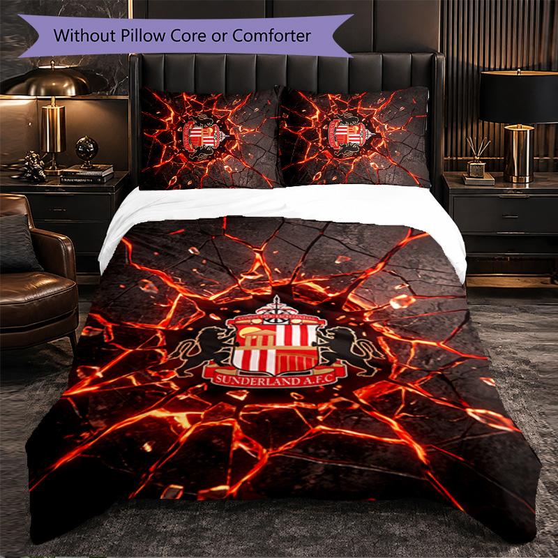 Set Biancheria da Letto a 3 Pezzi Sunderland Football Morbido Set Copripiumino con Federe Set Decorazione Camera da Letto per la Casa