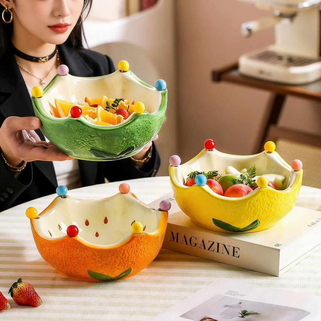 Ceramic Orange Fruit Bowl with Fork, Cute Dessert & Snack Bowl for Fruits and Treats