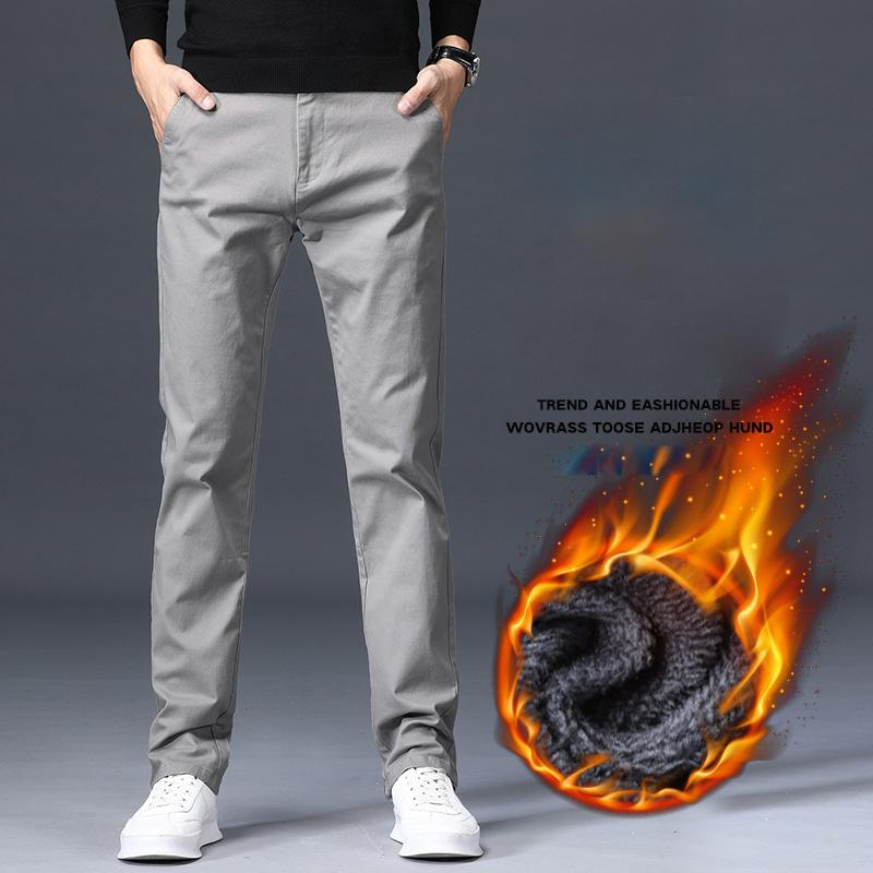 2025 New Men'S Autumn And Winter Velvet/Regular Casual Pants Slim Fit Straight Leg Elastic Business Versatile Long Pants