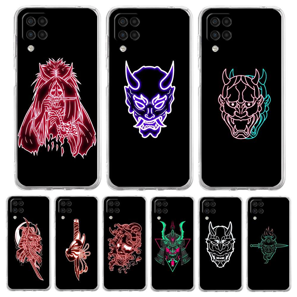 Samurai Oni Mask Neon Phone Case For Samsung Galaxy A51 A71 A21S A12 A11 A31 A41 A03S A13 A33 A73 A53 A52 A32 5G A23 Clear Cover