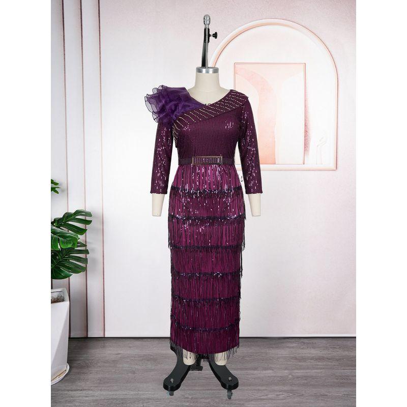 

Cross-Border African Women s Clothing Plus Size New Style Ins European and American Foreign Trade Sexy Mom Dress Evening Sequin Dress Rose Purple 3XL