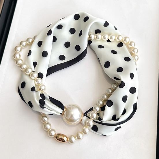 Sciarpa da Donna Stampa a Righe Perla Sintetica Fibbia Magnetica Texture Morbida Liscia Sciarpa Estiva Versatile Sottile Accessorio per il Collo