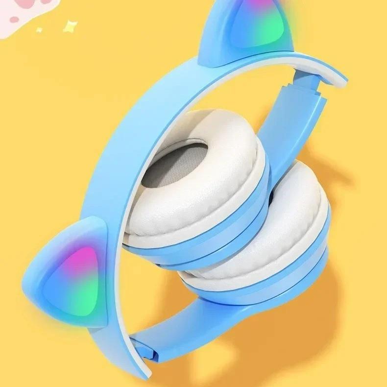P47M Cat Ear Gaming Headset Wireless Headphones Stereo Bass Bluetooth-Compatible Helmets Cute Over-Ear Headsets
