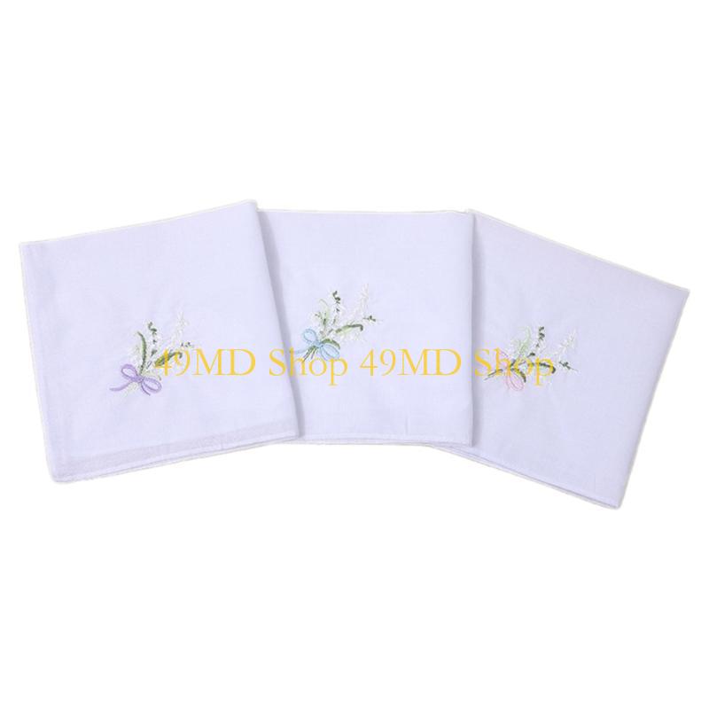 49MD 3pieces 28x28cm Embroidery Flower Pocket Square for Woman Gentleman Polyester Handkerchief Printed Groom Handkerchief