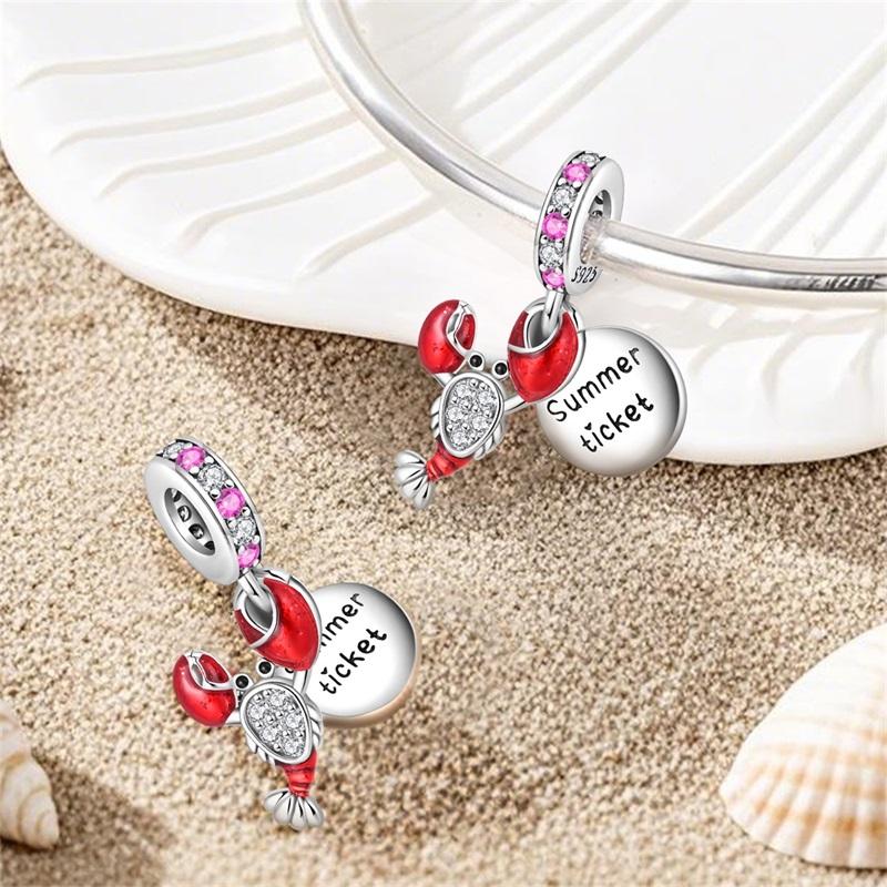 Original New In Red Crayfish Charm Beads Fits Bracelets Bangle Necklace For Women Luxury Diy Jewelry Fine Gifts