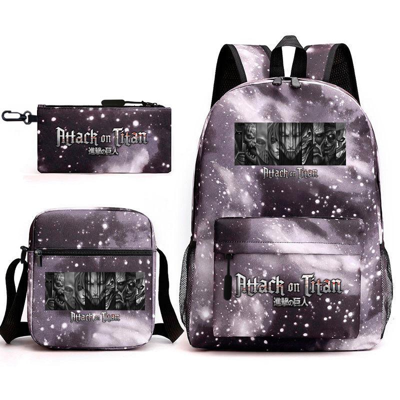 Attack Giant Elementary School Bag Backpack Casual School Bag Three-piece Set