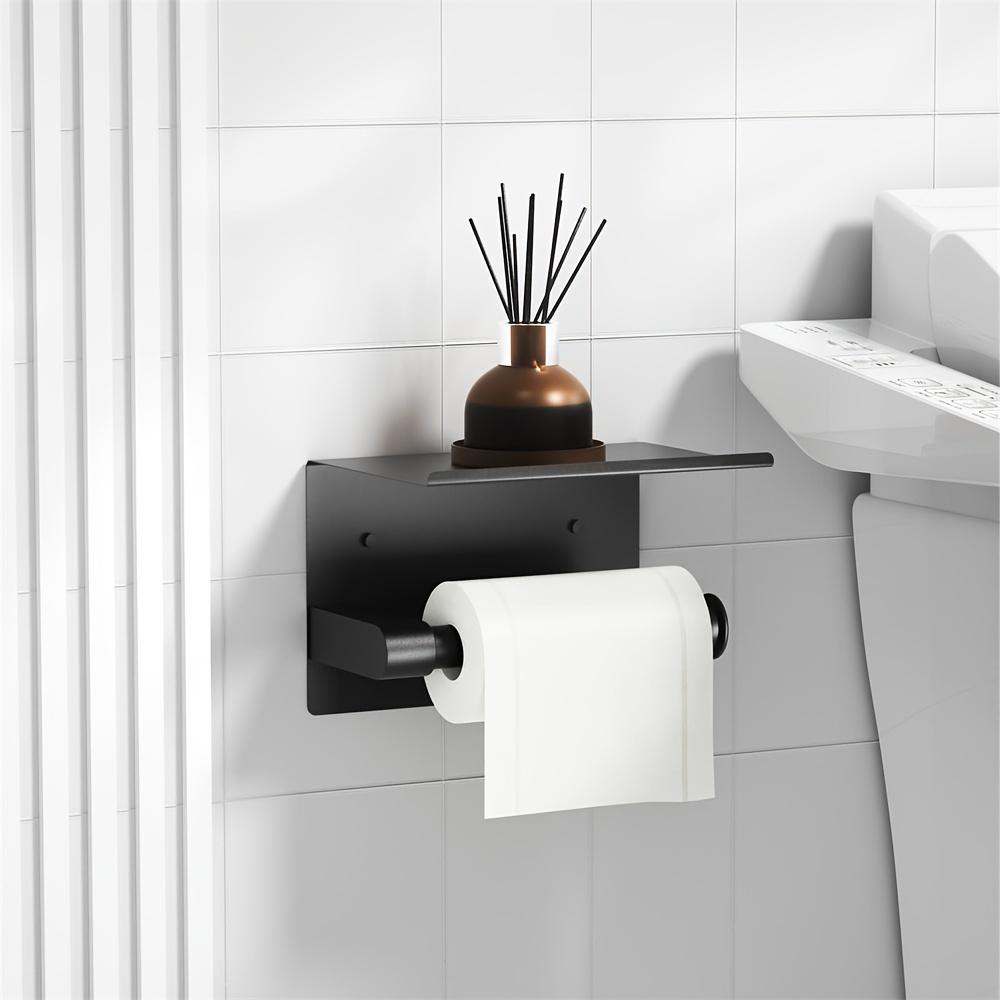 1 pièce Porte-papier toilette mural noir mat antirouille Support de papier toilette de salle de bain sans perforation Support de rangement pour rouleau de papier toilette