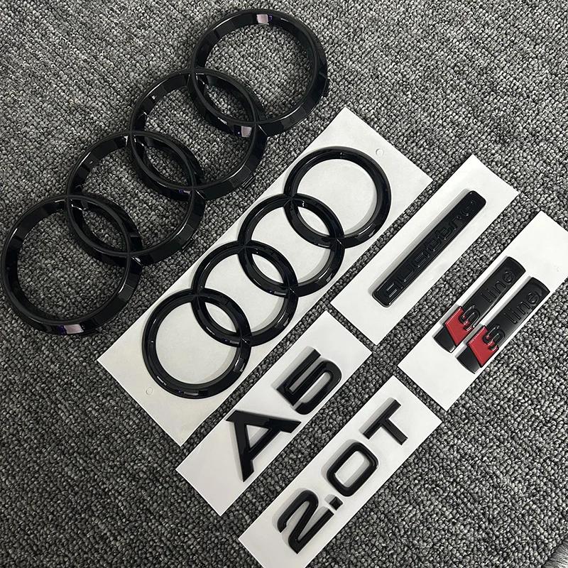 zbts2 A5 2010-2019 4Ring logo ABS Black Car Hood Front Grill Rear Trunk Emblem Sticker A5 Mark Quarrto 2.0T Sline Emblem