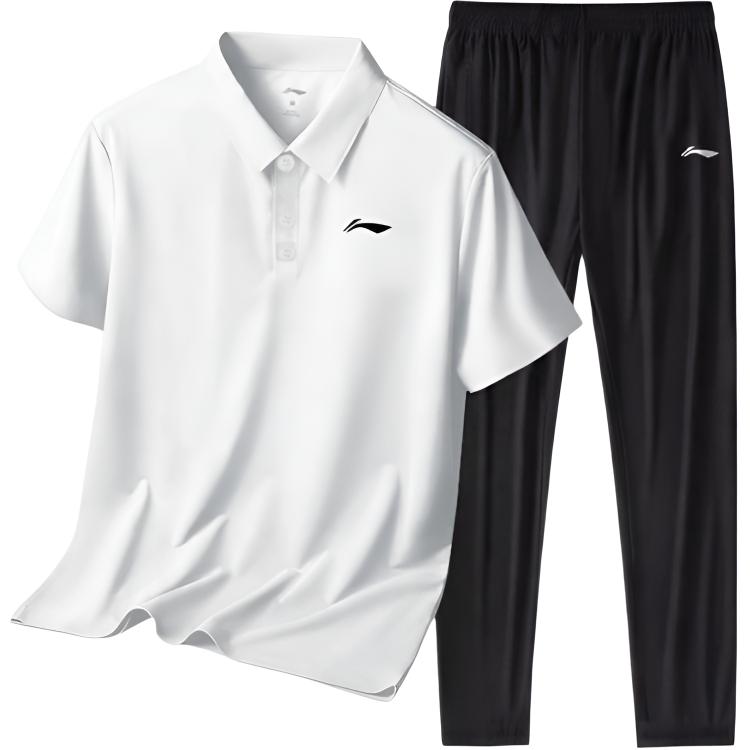 

Универсальная футболка-поло с коротким рукавом и принтом логотипа Li Ning, удобные однотонные брюки с манжетами, повседневный спортивный костюм, унисекс, спортивный костюм YWBV069-2 S