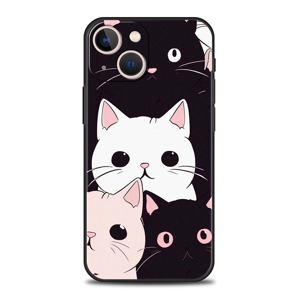 Cute Cat Phone Case For iPhone 16 13 15 14 12 11 Pro MAX XR X SE XS 7 8 Plus Soft TPU Shell Cover