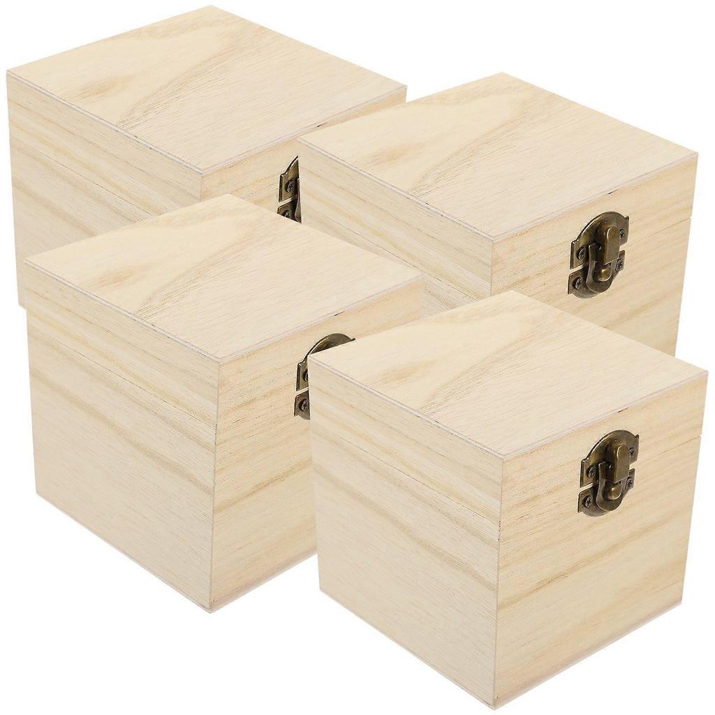 4pcs Wooden Storage Box with Lock Lid Lidded Wood Decorative Keepsake Boxes for Jewelry