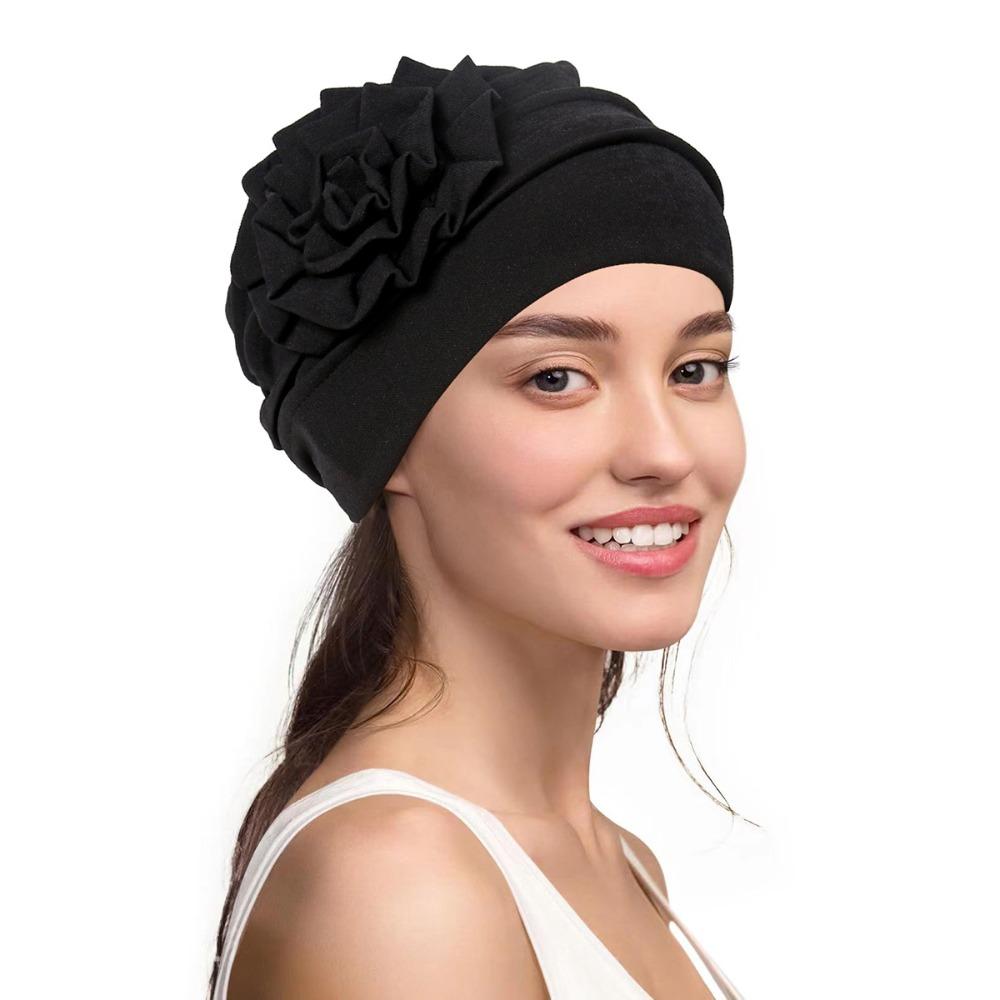 Seitenblumen-Design Damen-Kopftuch Weiches, dehnbares Chemo-Kopfbedeckung Gemütliche Turbanmütze Tägliches Tragen