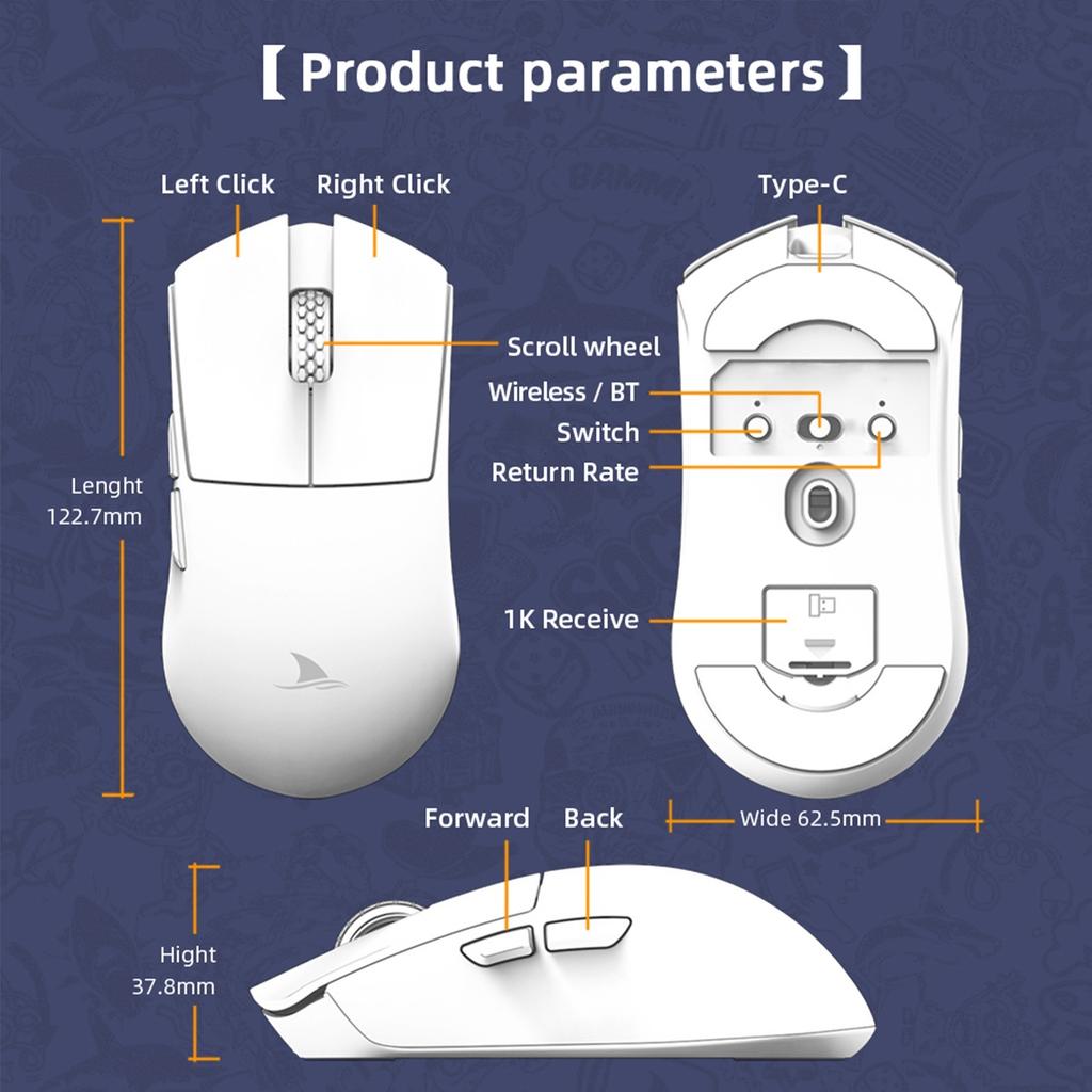 Darmoshark M3s Mini 2KHz E sports Gaming Mouse Rechargeable Wired 2.4G Wireless BT5.0 26000DPI PAW3395 Optical Sensor