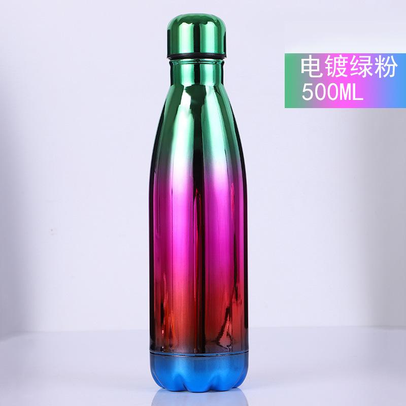 500ml Electroplated Gradient 304 Stainless Steel Water Bottle, UV Plating Cola Shape Vacuum Insulated Sports Flask