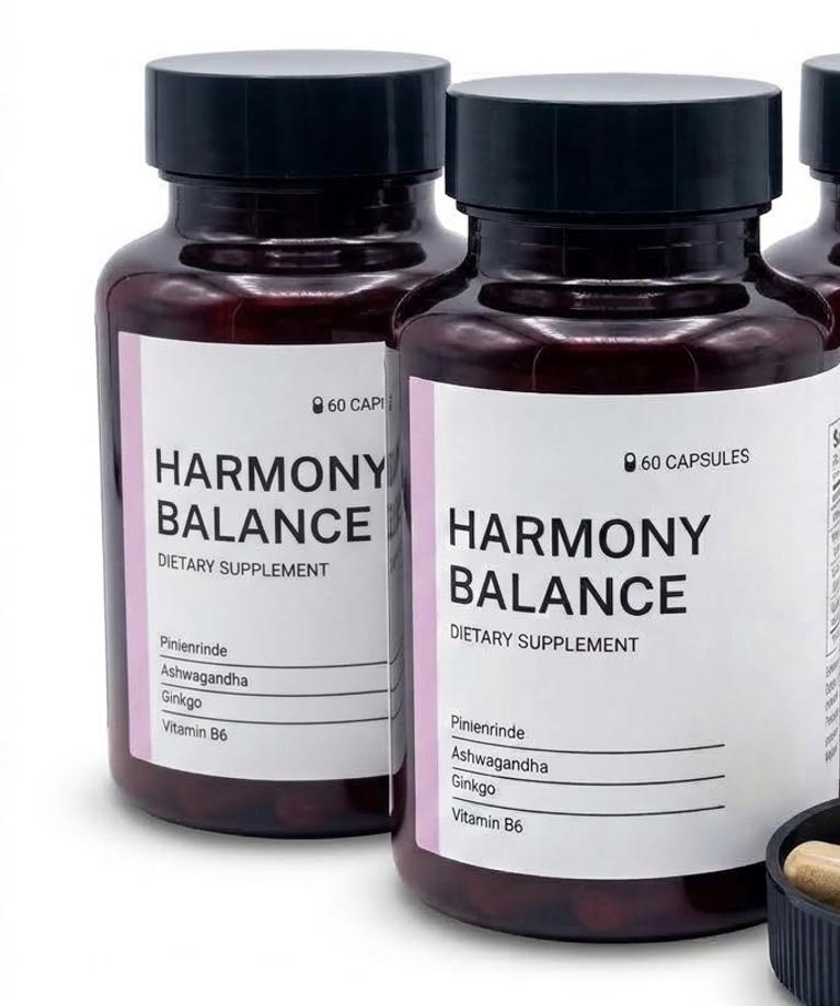 Harmony Balance – Kräuter-Nahrungsergänzungsmittel für innere Harmonie & Vitalität – Kiefernrinde, Ashwagandha & Ginkgo für natürliche Stress- & Stimmungsunterstützung (60 Kapseln)
