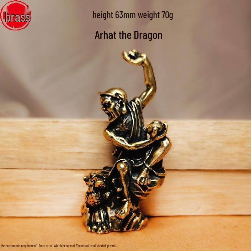 Solid Brass Eighteen Arhats Dragon and Tiger Taming Desktop Ornaments