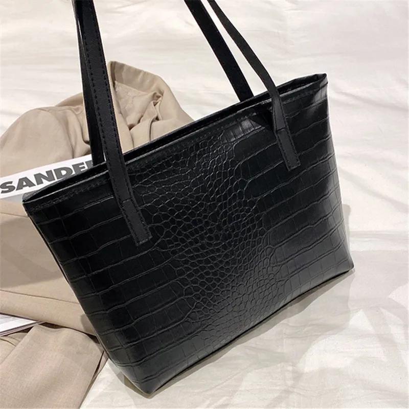 Stylish Crocodile Pattern Pu Underarm Bag Versatile Women Small Tote Bags Fashiable Leopard Handbag Chic Quilted Shoulder Bag чёрный