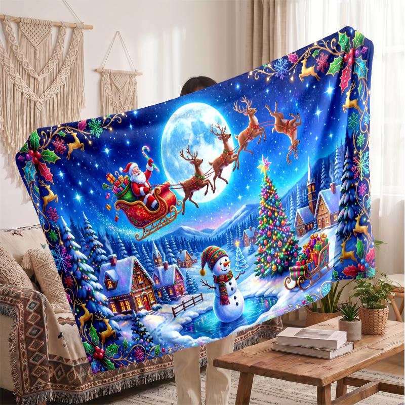 Christmas Flannel Throw Blanket Soft Warm Cozy For Sofa Bed Indoor Home Use Great Holiday Gift