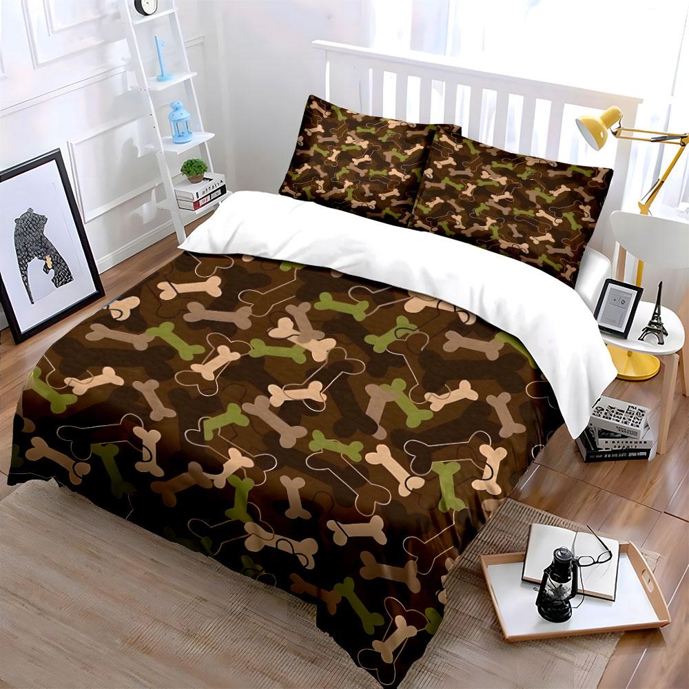 Camouflage Bone Pattern Design Bedding Duvet Cover Set (1*Duvet Cover 2*Pillowcases, without duvet insert)