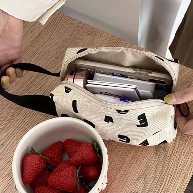 Simple Beige Letters Cosmetic Bag Fashion Handbag Travel Portable Toiletry Large Capacity Mountaineering Bag Christmas Gifts