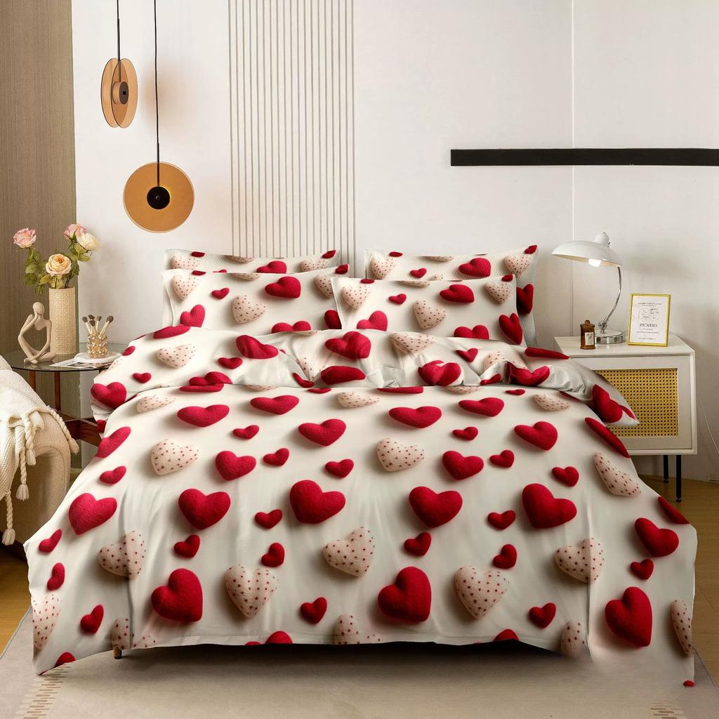 3pcs Printed Brushed Duvet Cover Pillowcase Three Piece Set High Quality Skin Friendly Fabric Bedding Cover (without Bed Sheet)