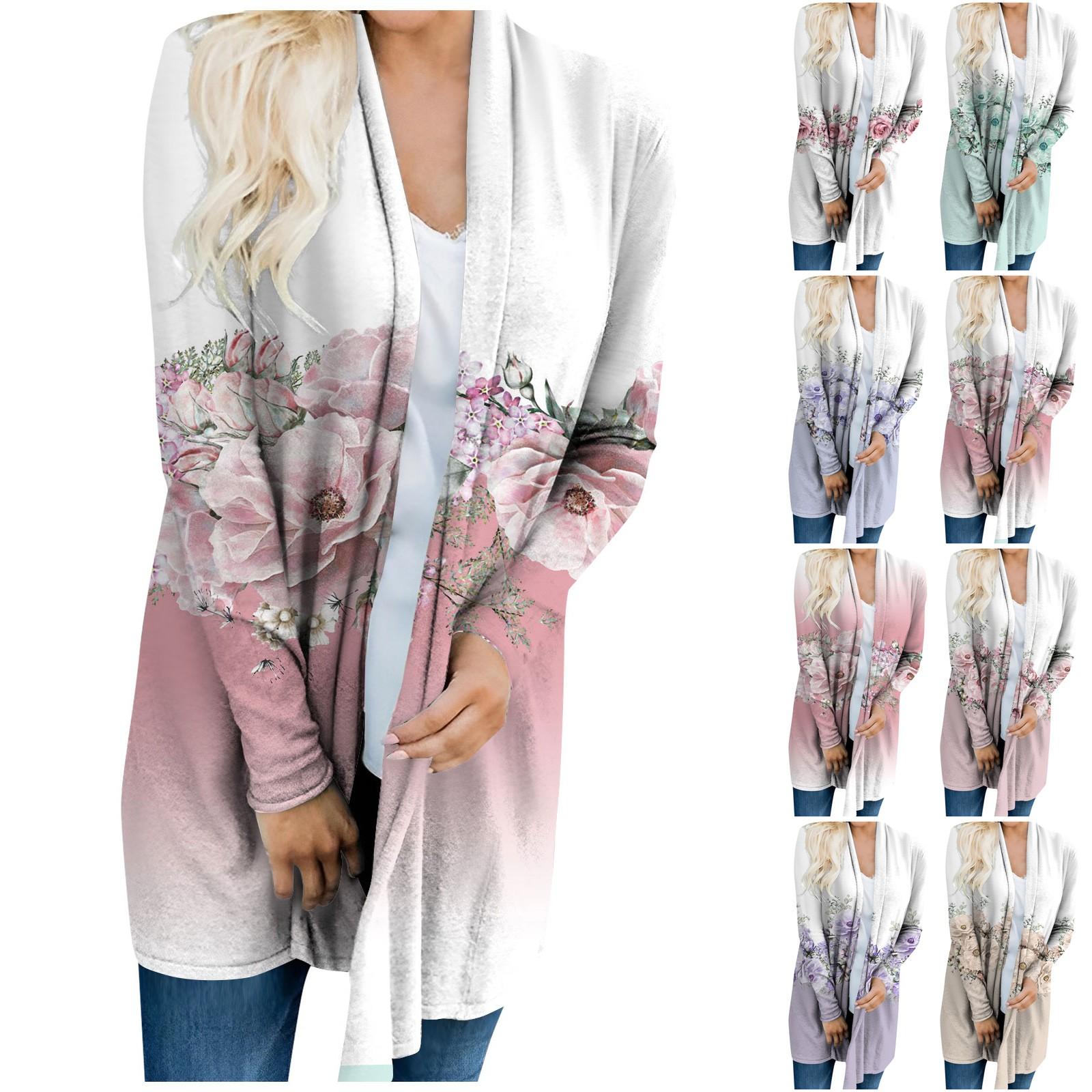 

Women s Floral Print Long Sleeve Front Cardigan Printed Top Lightweight Jacket