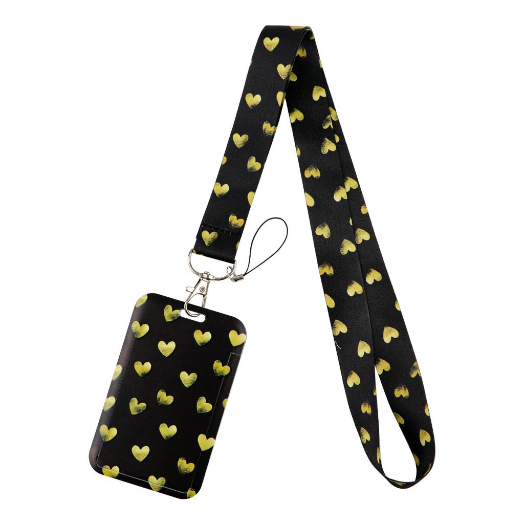 Leopard Print Love Strawberry Mobile Phone Lanyard Card Cover Bus Card Student Card Work Certificate Hard Shell