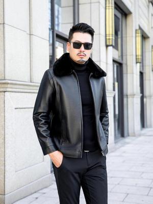 Herren Winter Freizeit Lederjacke mit Revers und Plus Samt, Geeignet für mittleres und älteres Alter.