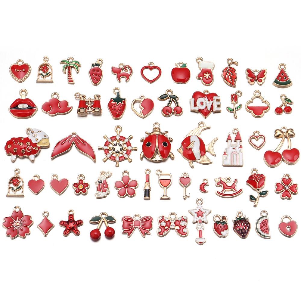 10Pcs MultiColor Alloy Drop Oil Mini Pendant Butterfly Flower Heart Shape Pendant For DIY Craft Keychain Necklace Jewelry Making