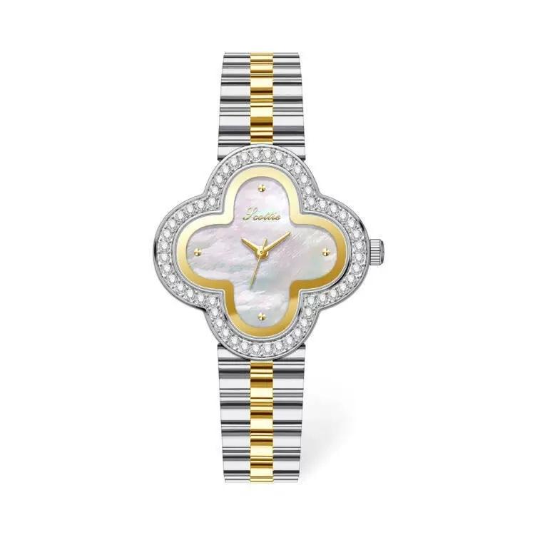 9758 Vierblättriges Kleeblatt Stahlarmband Uhrenarmband Damenuhr